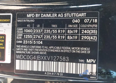 2019 Mercedes-Benz Glc 300 из США, поврежденный, VIN WDC0G4JBXKV127583